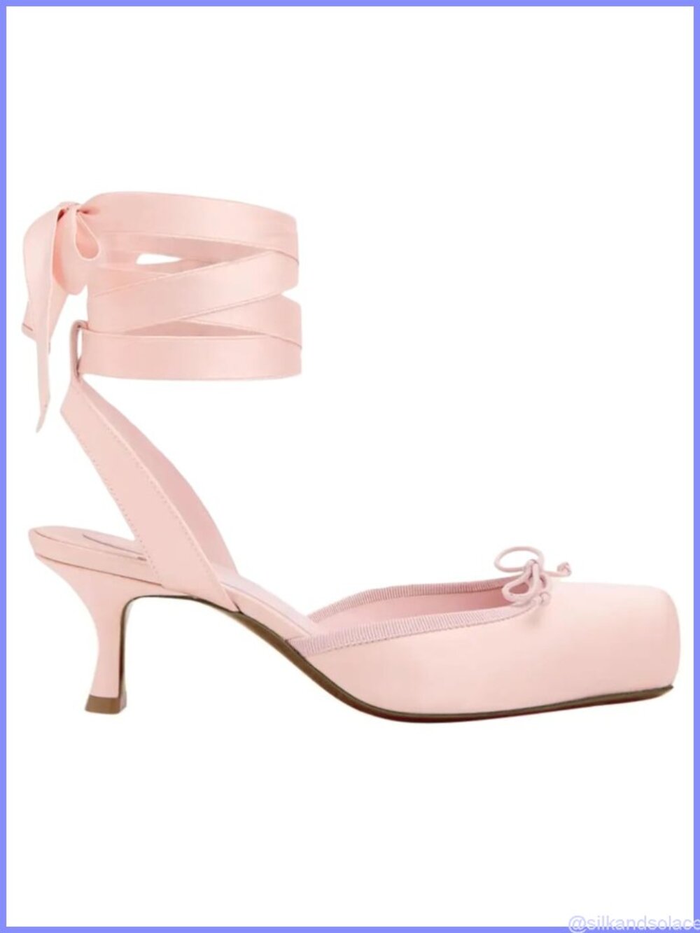 Women's Satin Kitten Heel Square Toe Lace Up Ballet Pumps Bow Slingback